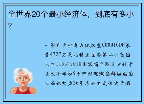 全世界20个最小经济体，到底有多小？